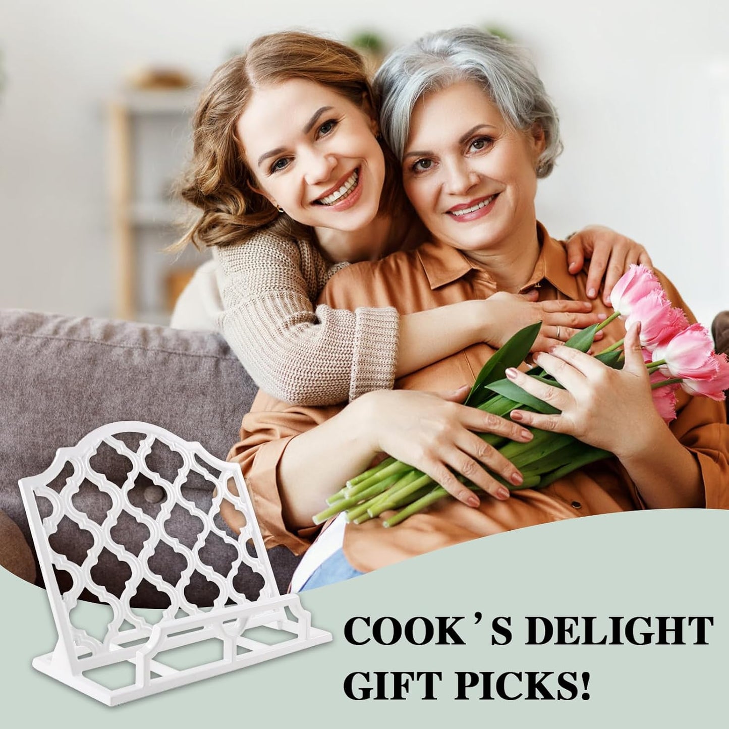 JOGREFUL Cast Iron Cookbook Stand, Kitchen Recipe Holder Trellis White | Heavy-Duty Book Vintage Holder, Reading Rest