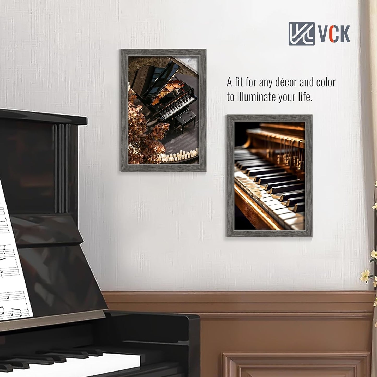 VCK 12x18 Frame Grey 4 Pack, Wide Thick Wood Border, for Poster/Print | Exclusive Woodgrain, Wall Hanging, HD