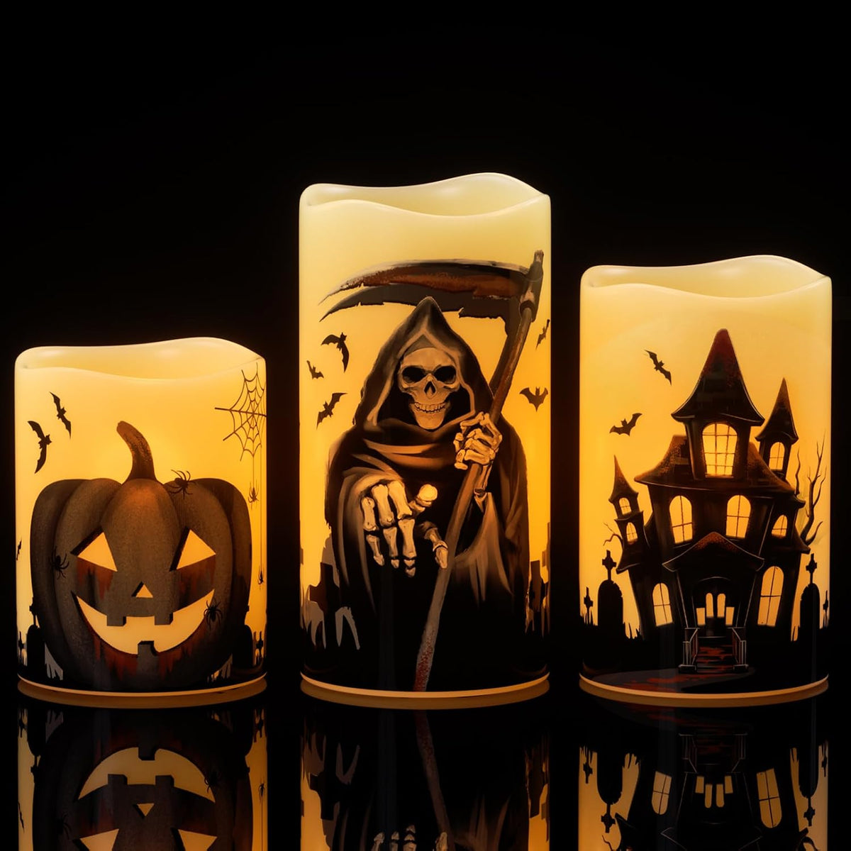 Wondise Real Wax Halloween Flameless Flickering Candles with 6HTimer