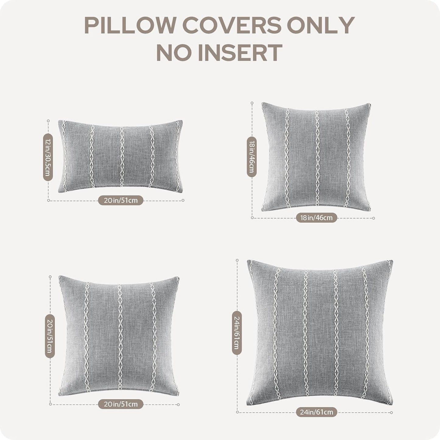 Grey Farmhouse Pillow Covers / Light Grey Stripe / 18 x 18 / Set of 2