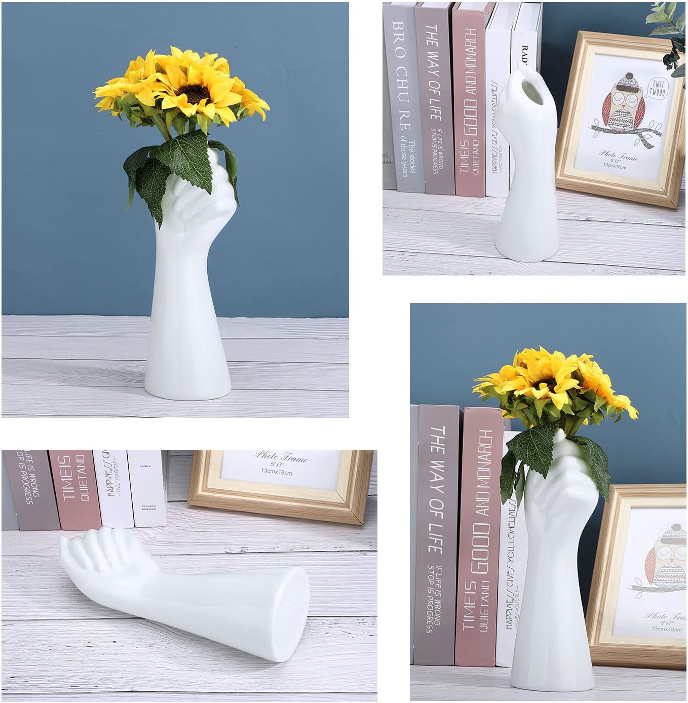 Modern Art Ceramic Flower Vase Hand Holding Plants Flower Container / White / 9 Inch