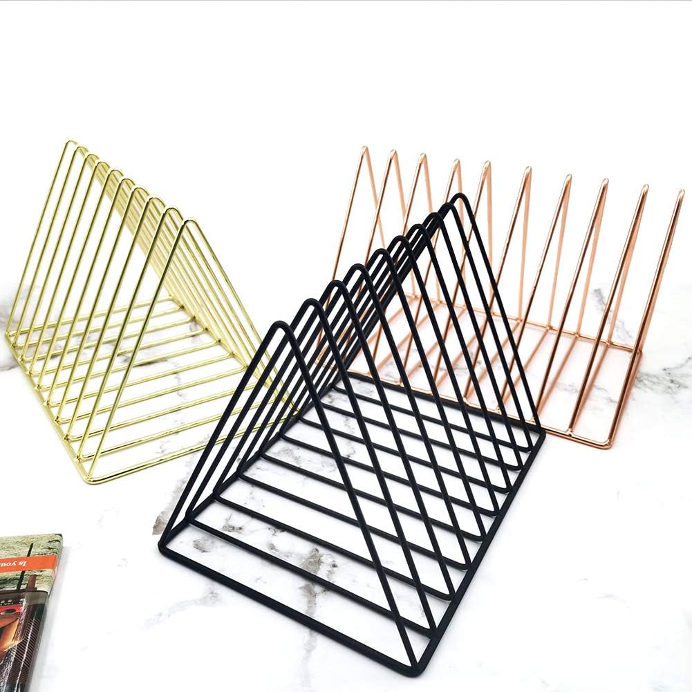 9 Slot Magazine Rack Book Record Holder, Desktop Iron Storage Rack Bookshelf Multifunction Triangle File Organizer
