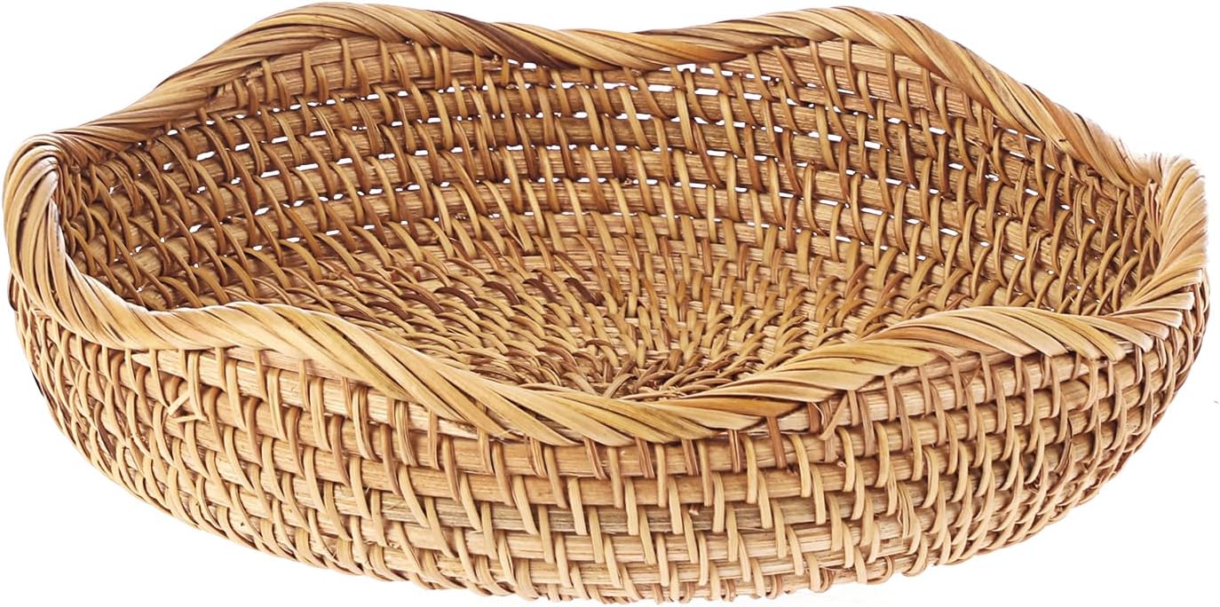 Natural Rattan Tray " Wicker Storage Bowls Hand Woven Basket Tray / 8.5 Inch / Natural Color