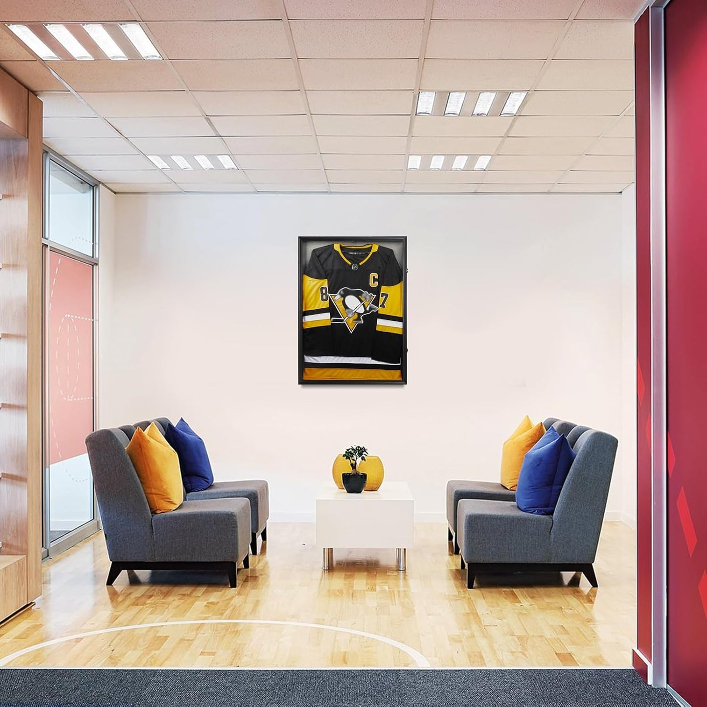 Large Jersey Frame Display Case, 26x37 Lockable Shadow Box Sports Jersey Frame with UV Protection Acrylic and Metal