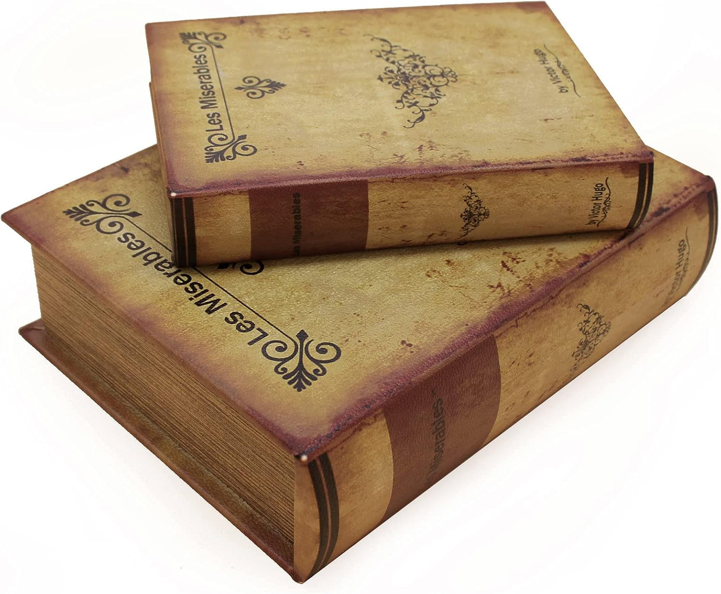 Decorative Book Box Antique Wooden Realistic Faux Wood Storage Set / Les Miserables / Set of 2