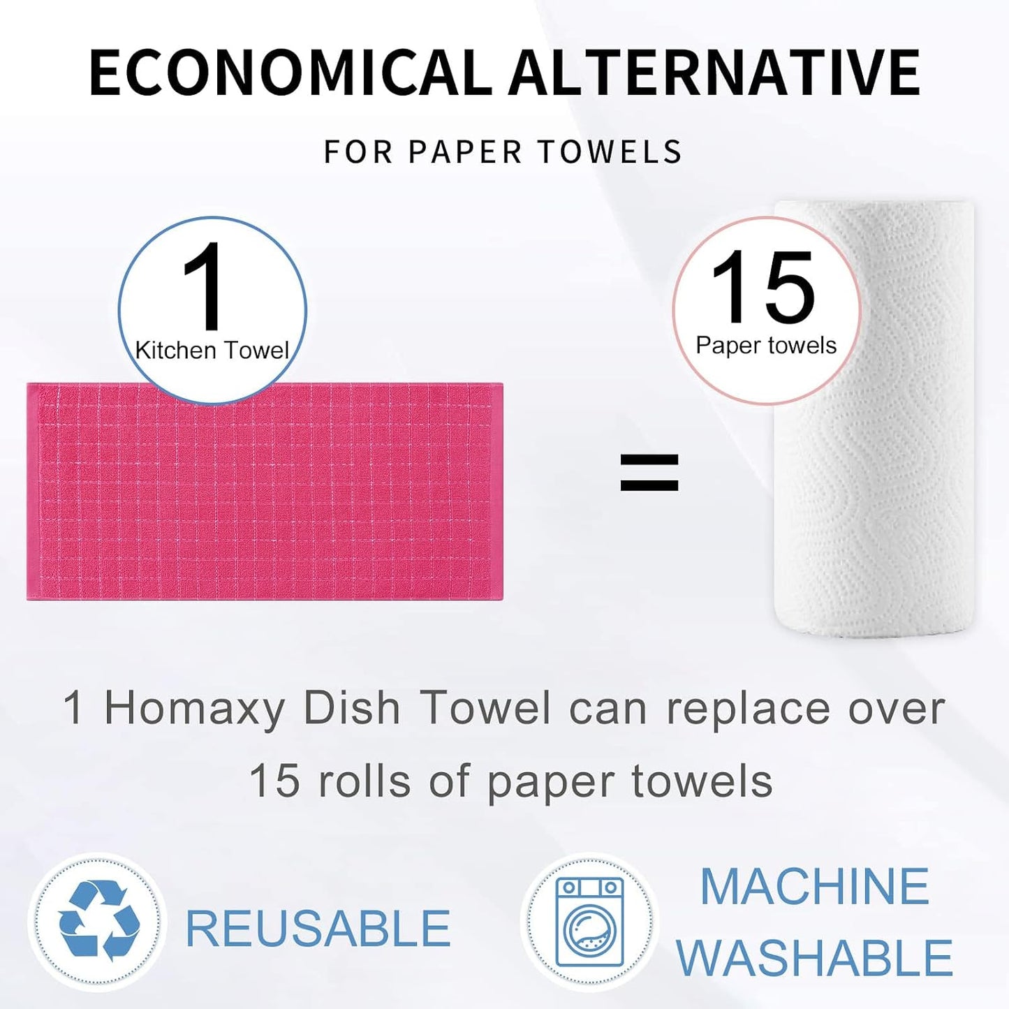 Homaxy 100% Cotton Terry Kitchen Towels, 8 Pack, Rose Red | Ultra Soft and Absorbent Dish Towels for Kitchen, Suitable
