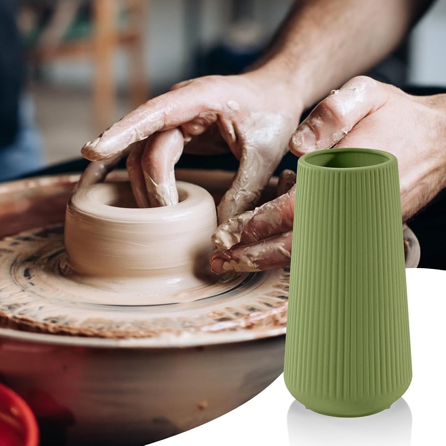 Ceramic Vase / Small Flower Vase for Pampas Grass / Saga Green