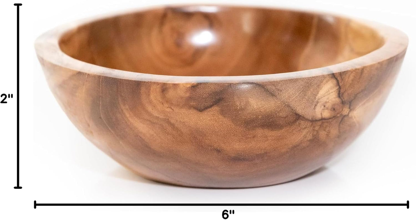 Hand Carved Teak Wood Mini Decorative Round Small Bowl / 6" Diameter