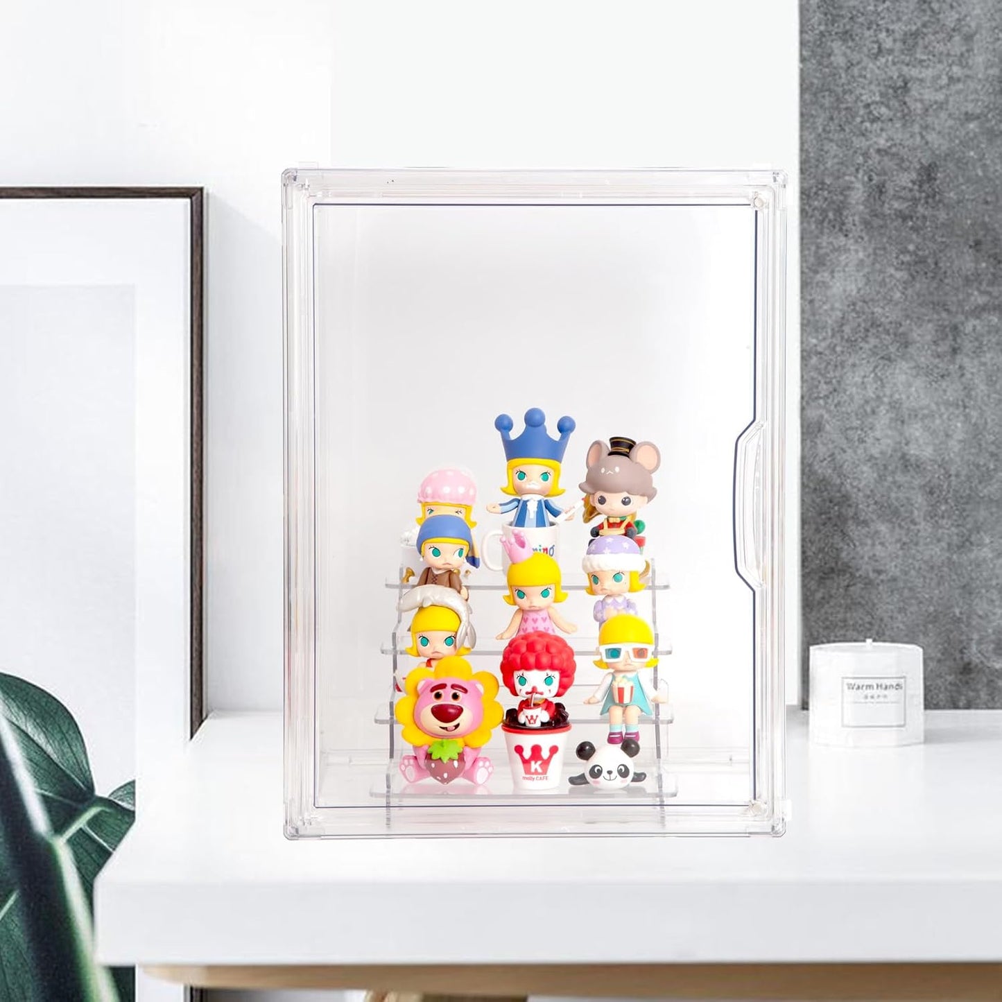BOHOIDEE Clear Acrylic Display Case with Two Display Shelves for Figures, Dustproof Storage Organizer Box with Magnetic