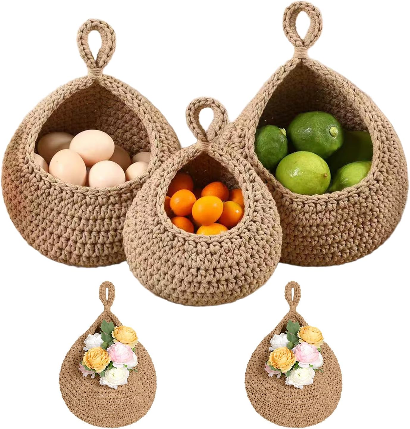 Hanging Storage Baskets Boho Decor / Linen / Set of 3