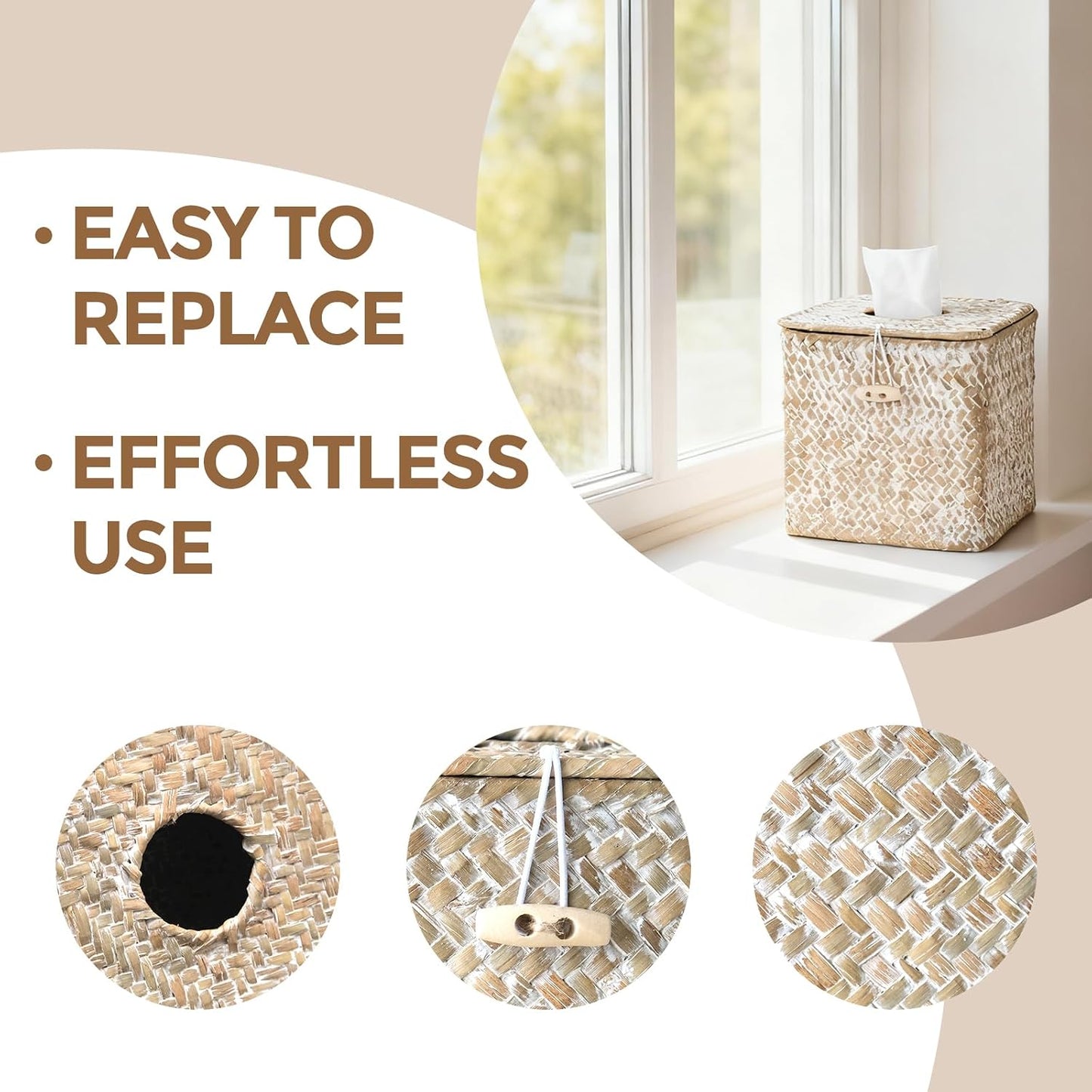 Woven Seagrass Tissue Box Holder / Whitewash / Square