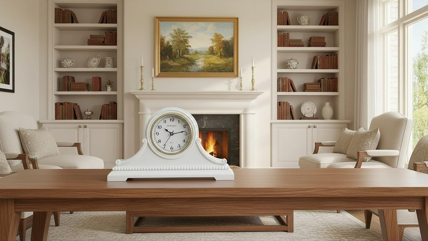 Mantel Clocks, Battery Operated, Silent Wood Table Clock with Westminster Chimes On The Hour, Solid Wooden Shelf