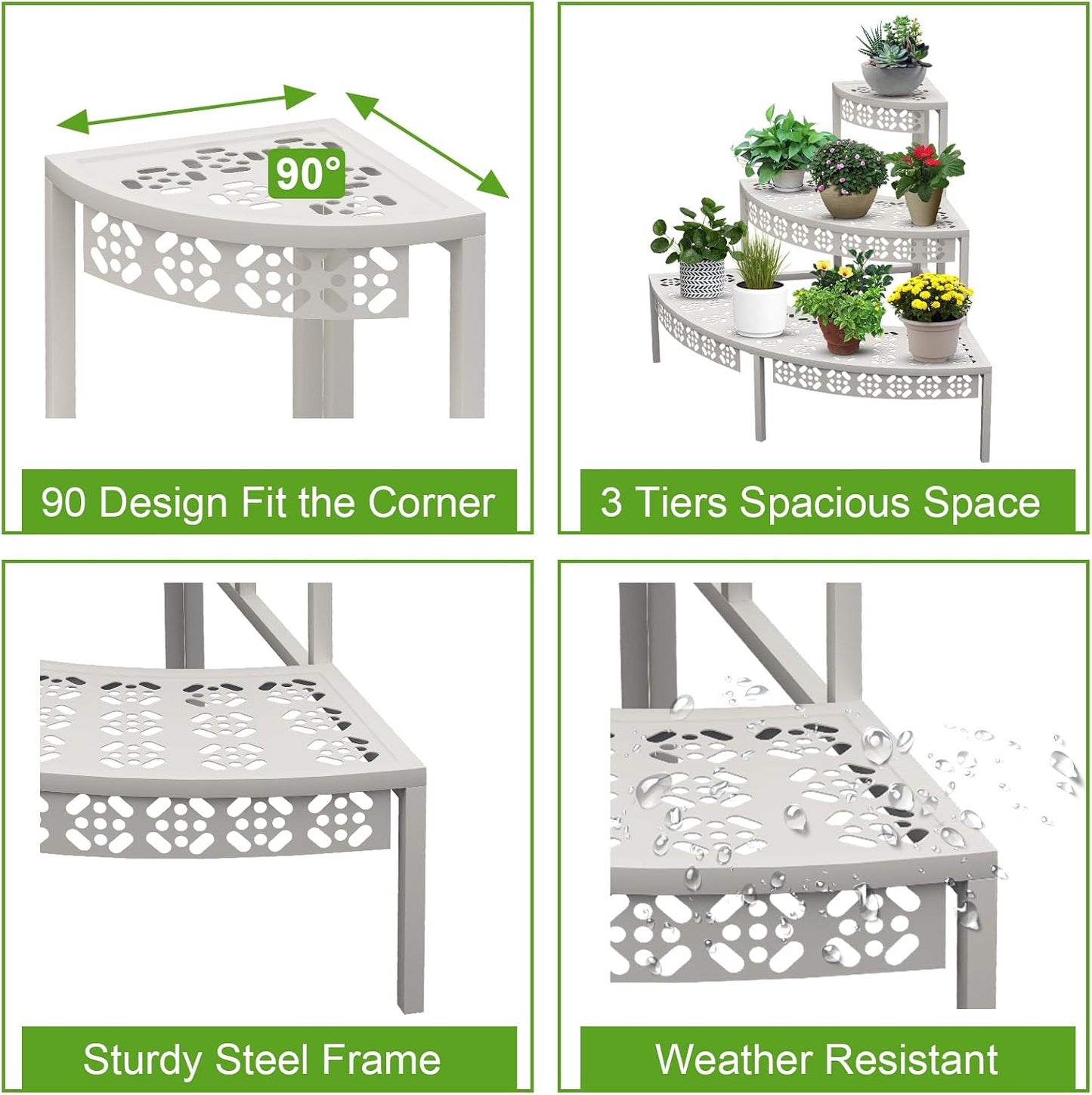 aboxoo 3-Tier Rectangular Metal Plant Stand, Ladder Flower Pot Rack | Rectangular heavy-duty frame,Indoor/outdoor
