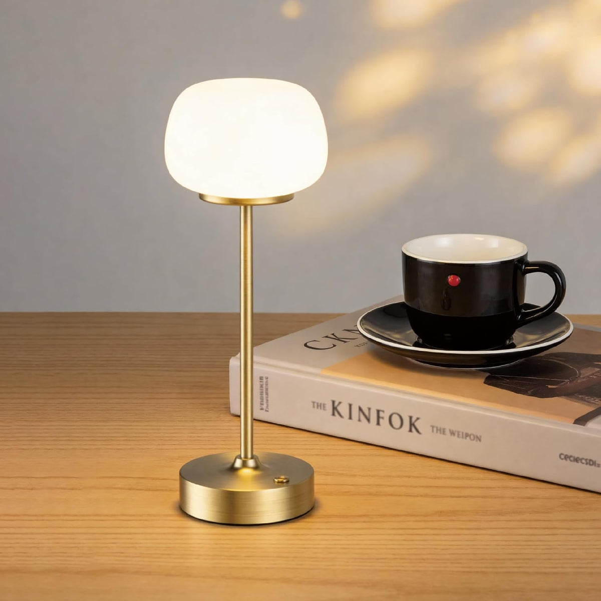 2 Pack Cordless Accent Table Lamp, 2700K Warm Light, 11" High, Gold | Opal Glass, Stepless Dimming, Portable
