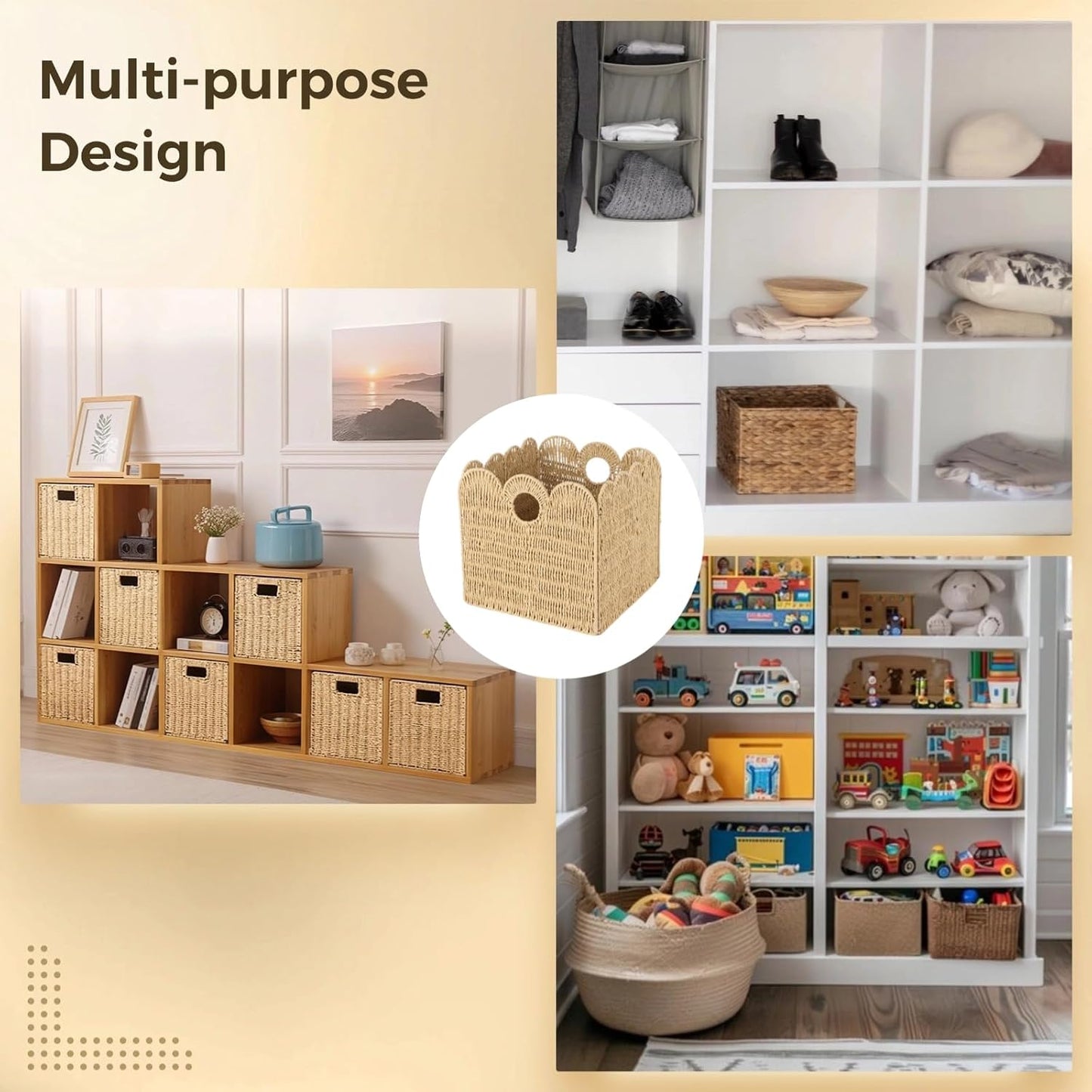 Woven Paper Rope Storage Baskets / 12 x 12 / Set of 4
