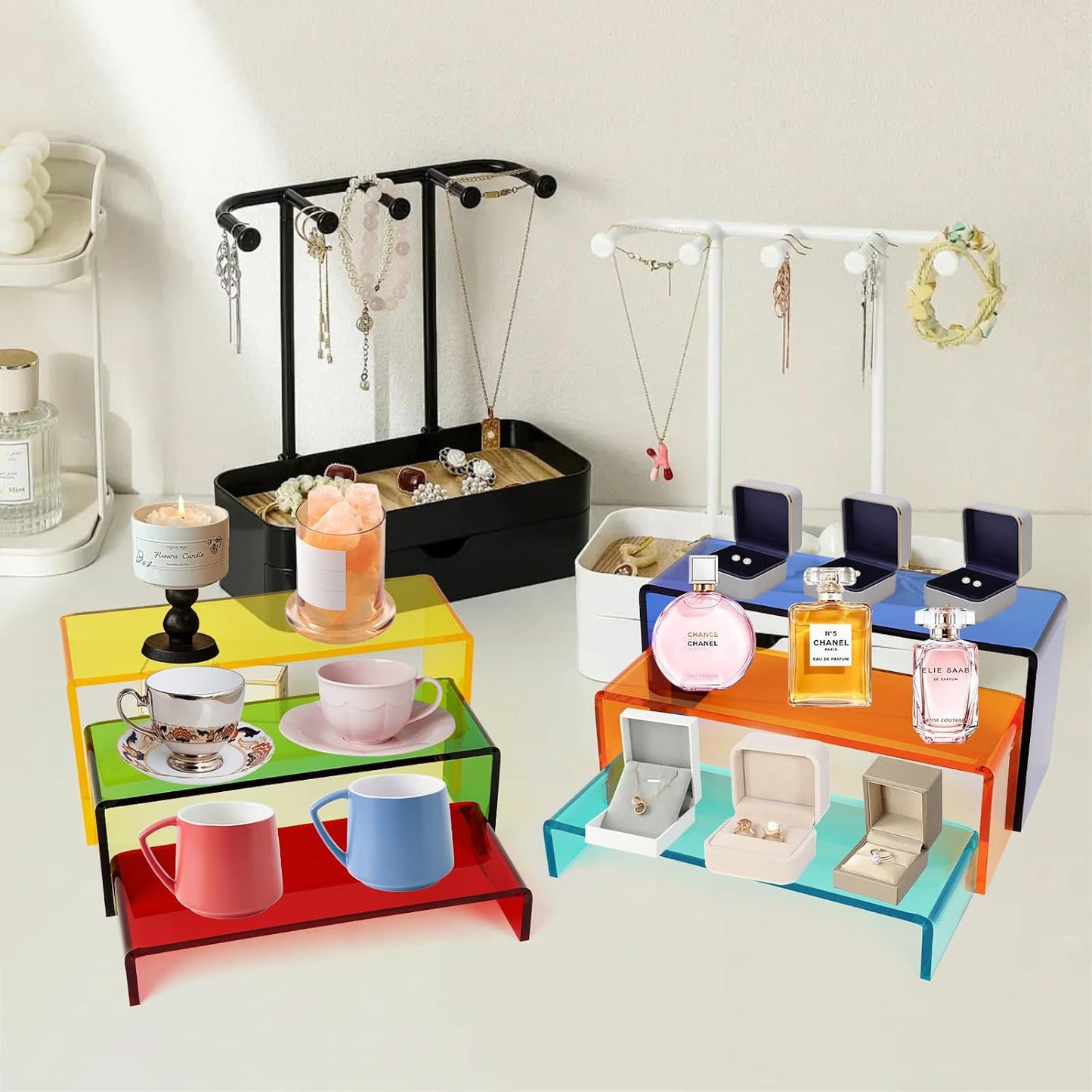 Acrylic Display Risers 3 Tier Cupcake Stand for Dessert Jewelry Pop Figures / Mix Colors / Set of 2
