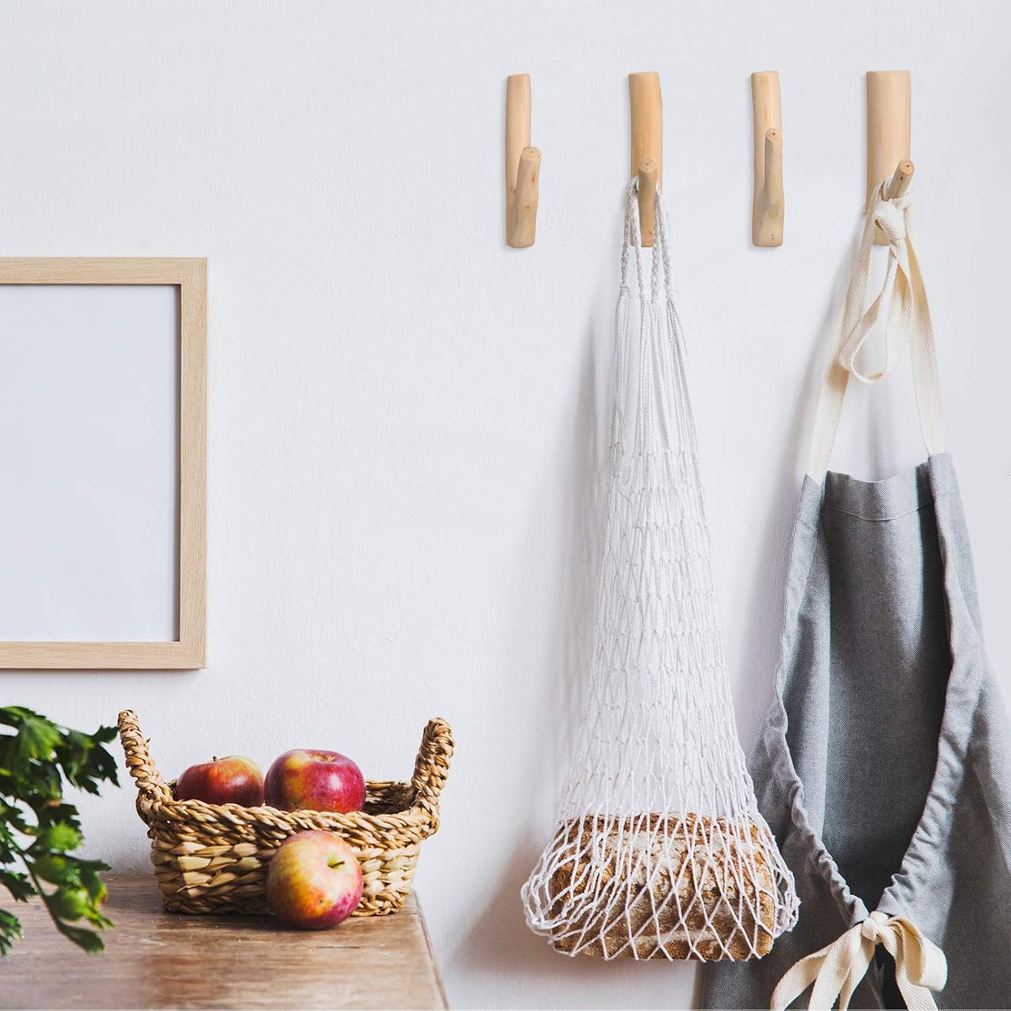 Tree Branch Wood Wall Hook Set Rustic Towel Hook Decorative Wood Adhesive Coat / White / Set of 4