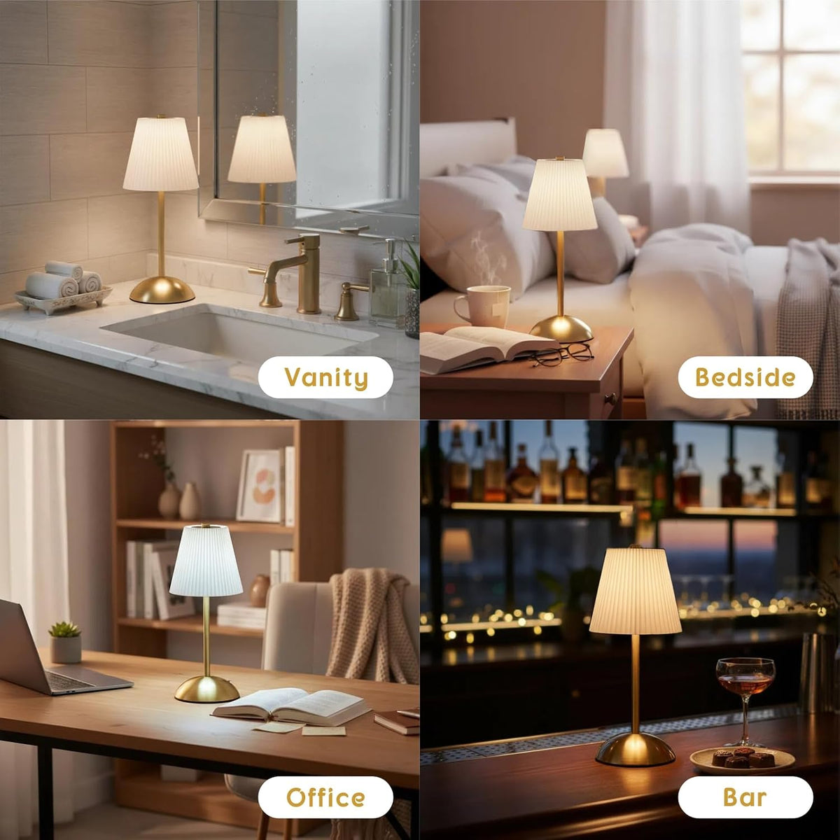 2-Pack Cordless Rechargeable Table Lamps, Battery Operated Lamp | LED Gold Touch Lamp Cordless, Mini Battery Powered