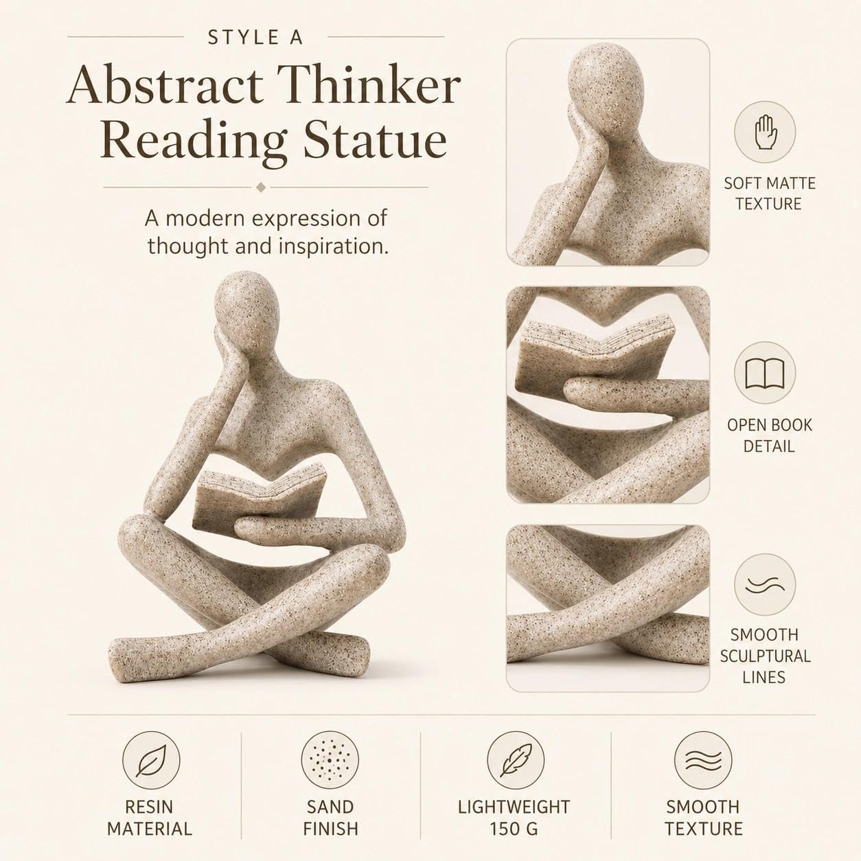 Resin Decorative Bookend / Reader-beige-a