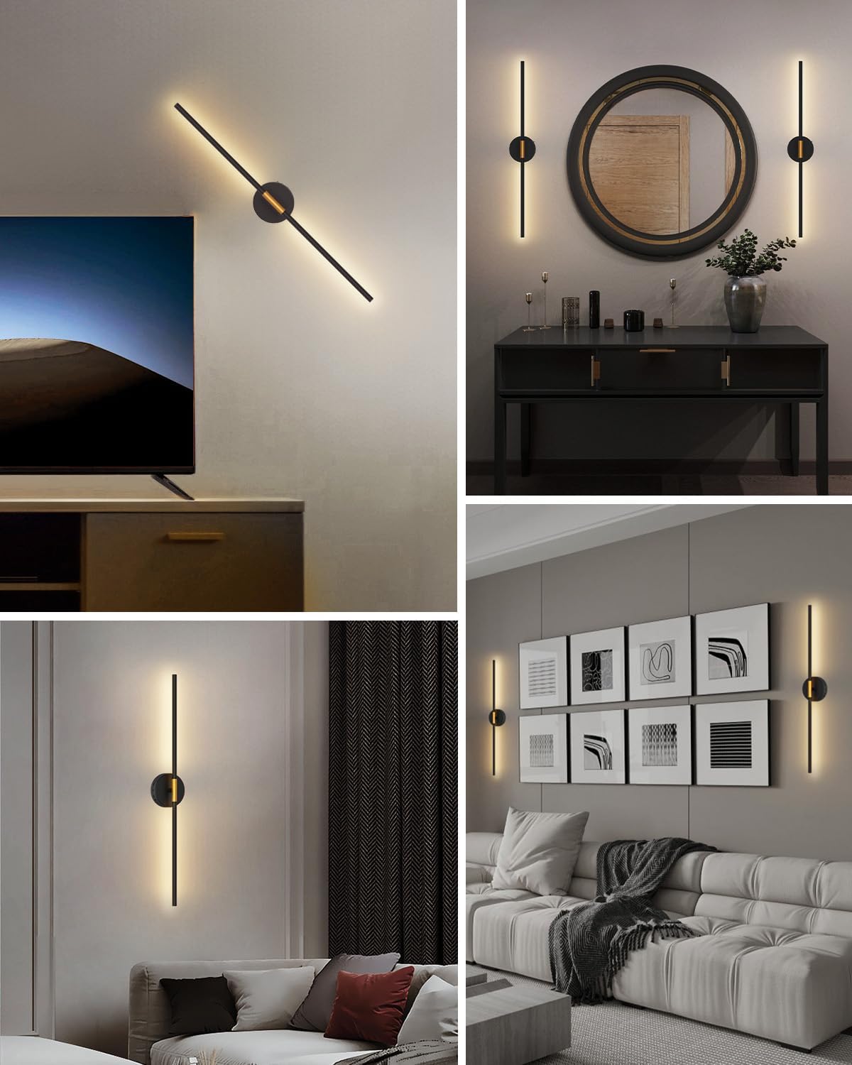 GOODEA Peel and Stick Wall Sconces, Battery Operated Wall Sconces Set of 2 | 28.3 inch LED 3000K Rechargeable &