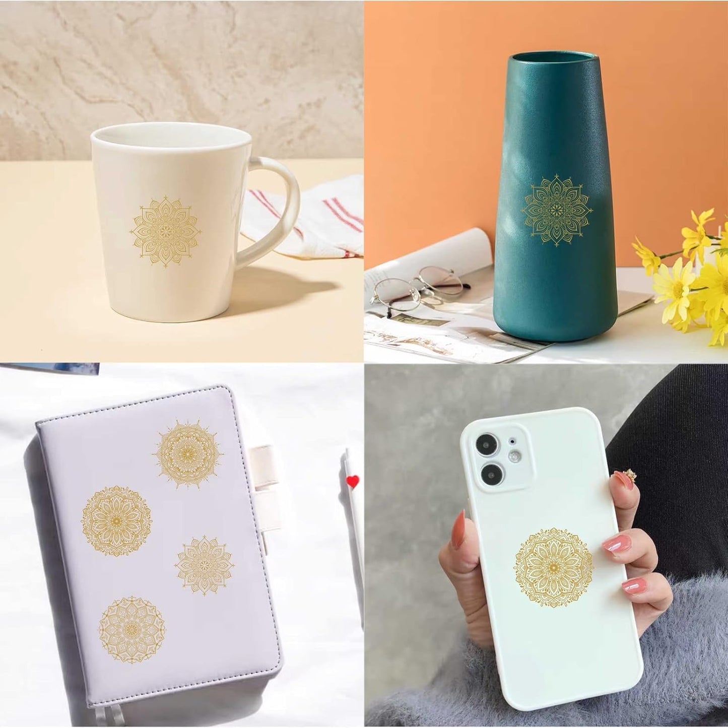 Mandala Wall Art Gold Mandala Wall Decal Peel and Stick Lotus Flower Vinyl Stickers / Gold-b