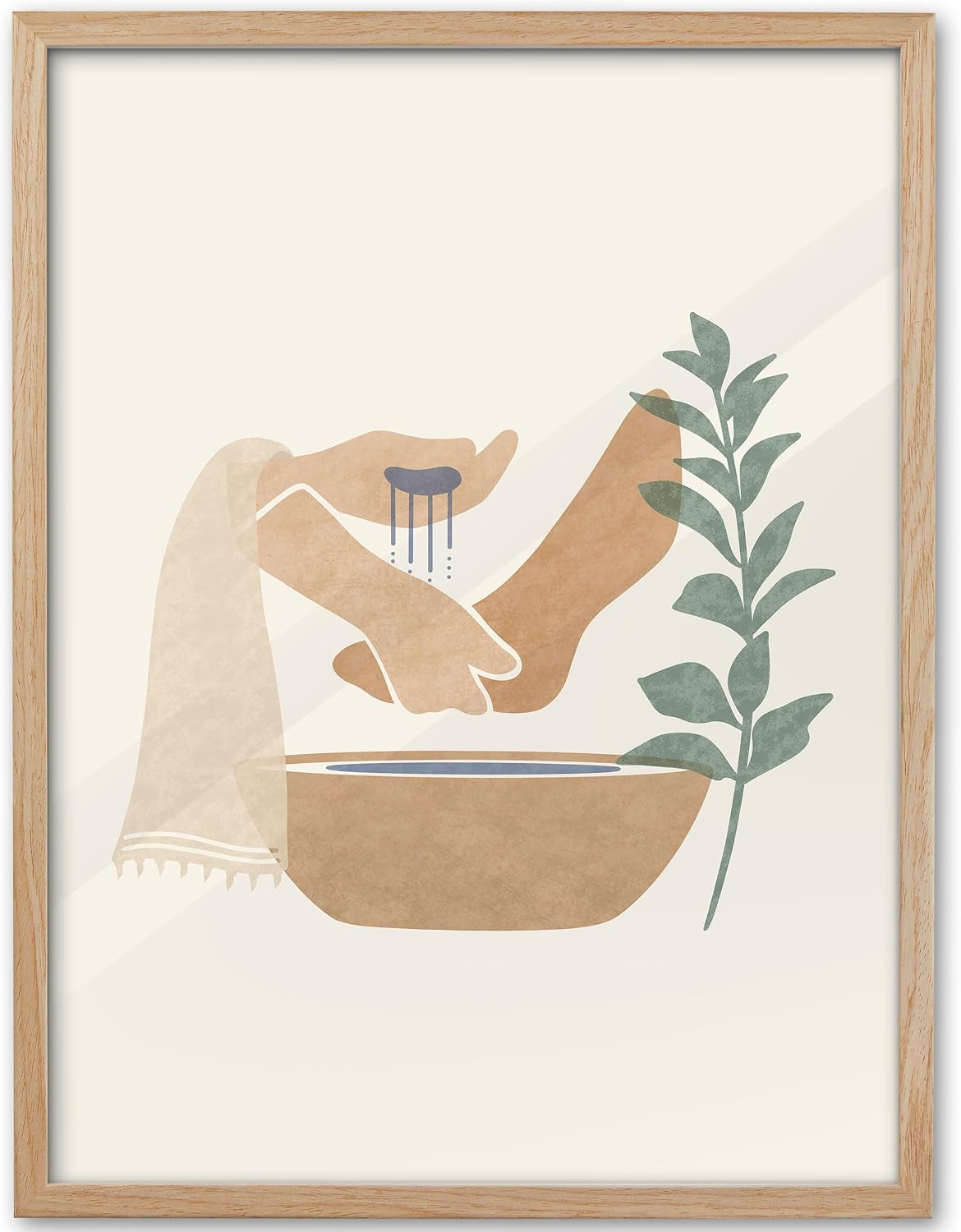 KensTro 16x20 Oak Framed Jesus Washing Feet Christian Wall Art