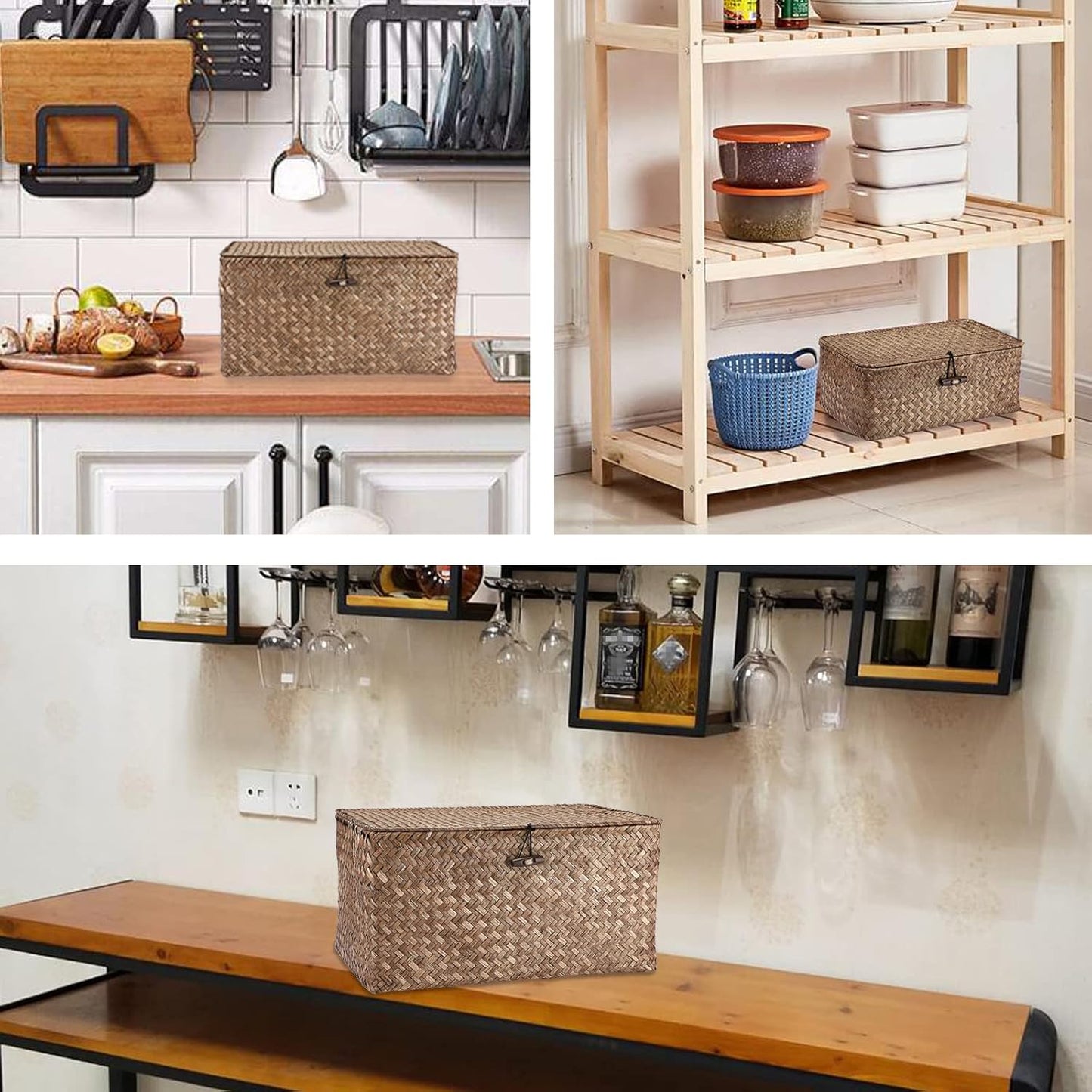 Wicker Shelf Baskets Bin / Medium / Coffee