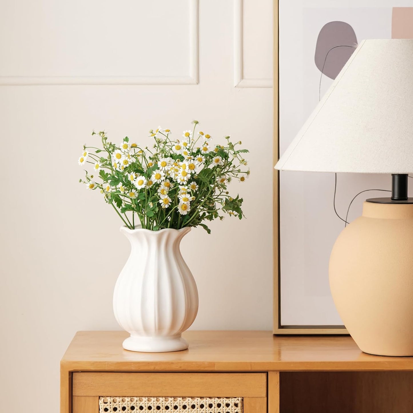 Ceramic Vase / Unique Vases for Farmhouse / White / 7.8 Inch