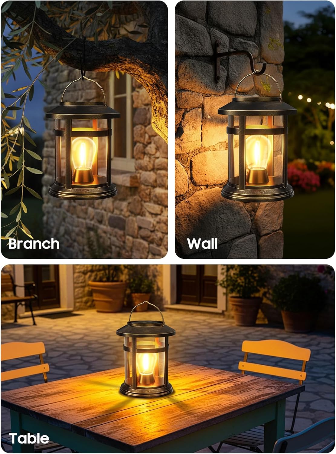 Solar Lantern Outdoor Waterproof, 4 Pack Bright Hanging Solar Lights for Outside Decorative, Upgraded Solar Powered
