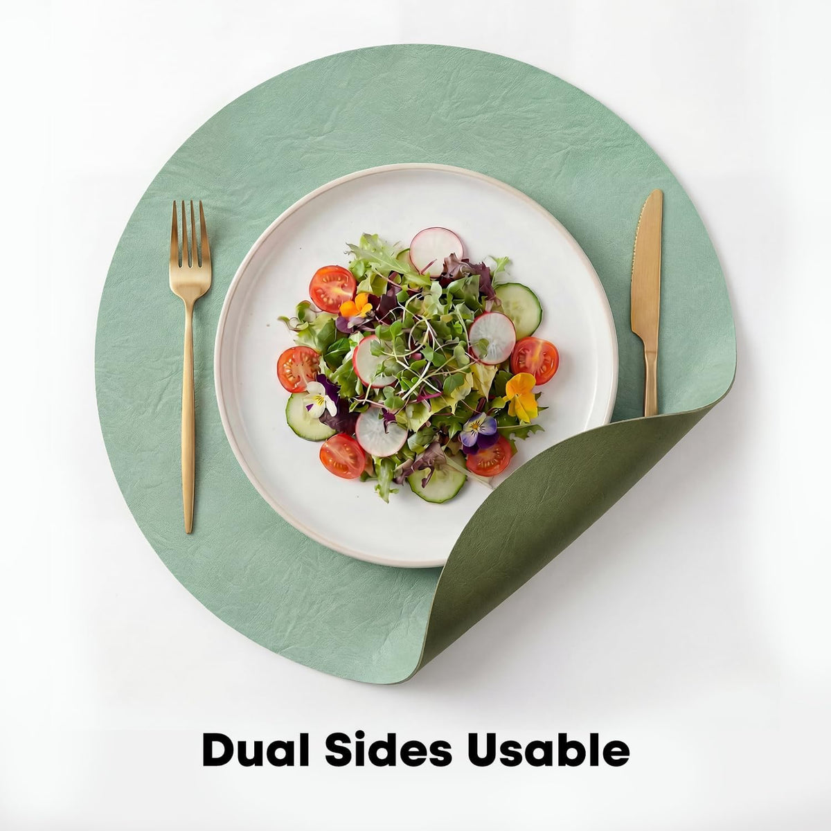 Artoid Mode Sage Faux Leather Placemats Set of 6, 15 Inch Waterproof Wipeable Heat Resistant Vinyl Place Mats