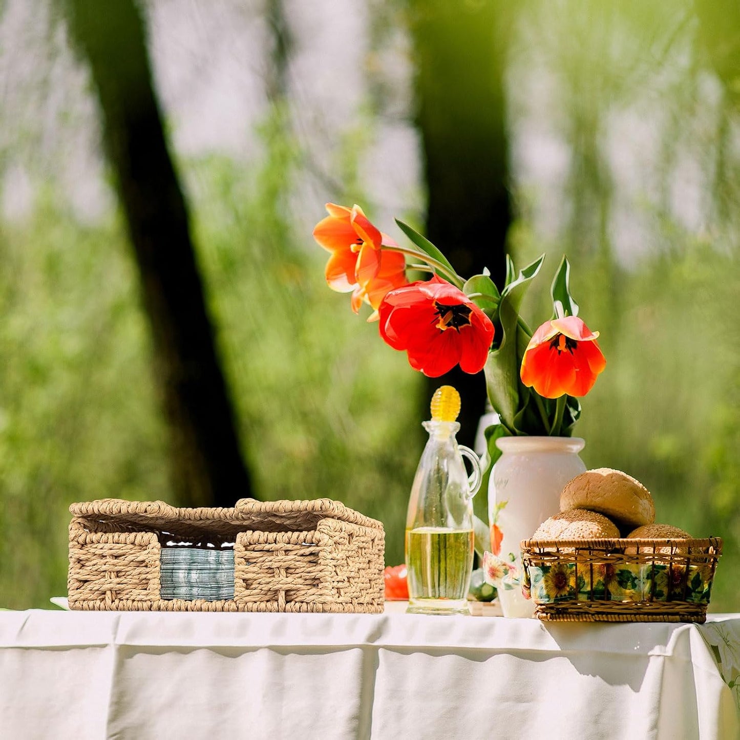 Napkin Holder / Flat Square Napkin Basket for Dinner Kitchen Camping / Natural Color / Woven Paper