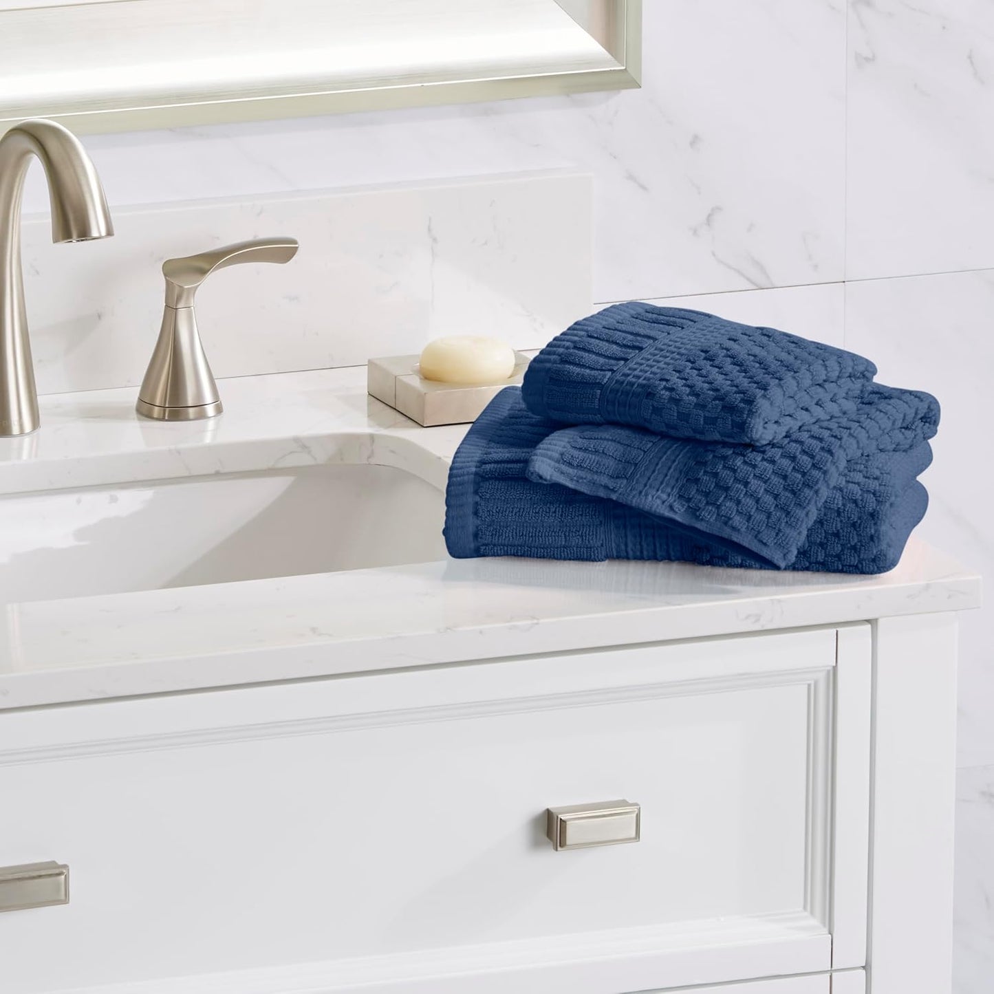 NY Loft 100% Cotton 4-Pack Bath Towel Set | Navy | Oeko-TEX | Quick-Dry | Four 30" x 52" Bath Towels | Super Absorbent