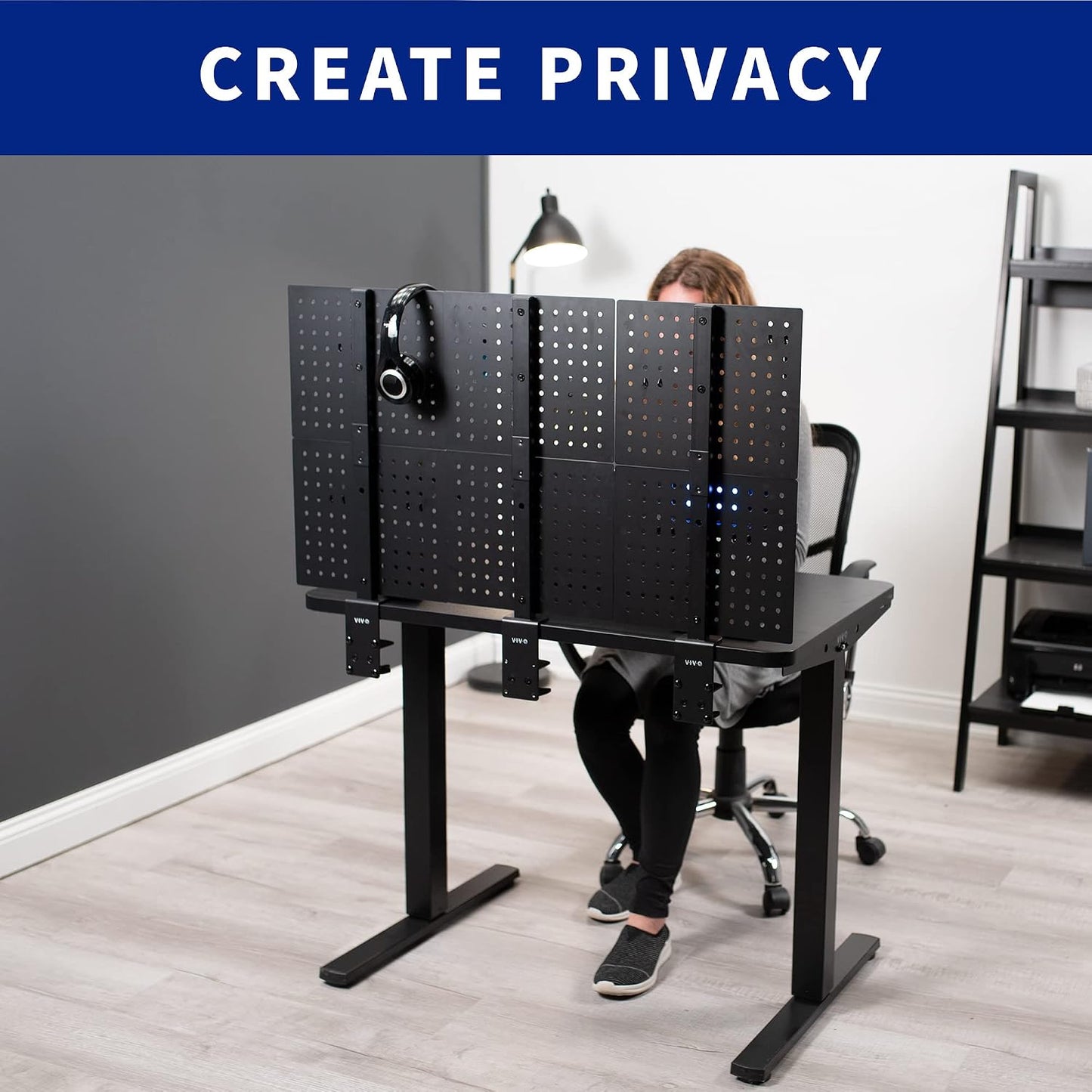 VIVO Black Clamp-on 12 x 20 inch Desk Pegboard, PP-DK12B | Steel Privacy Panel, Magnetic Peg Board, Office Accessory