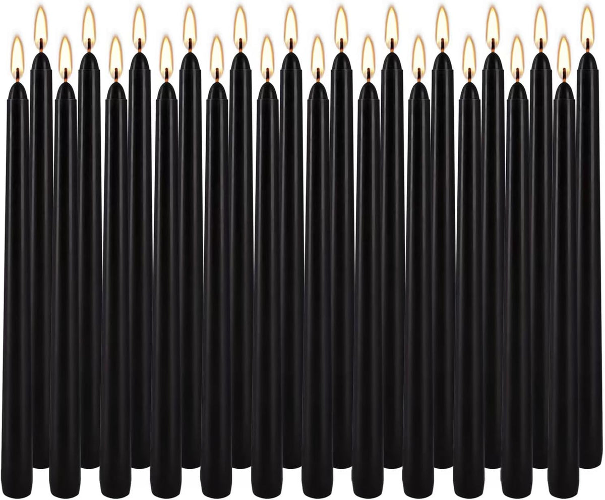 YOROXRG 24 Pack Black Taper Candles, 7-8 Hours Burn Time, Unscented, Smokeless and Dripless, 0.75 x 10 Inch Dinner Candle Set for Halloween, Household, Wedding, Party and Home Décor Candlesticks