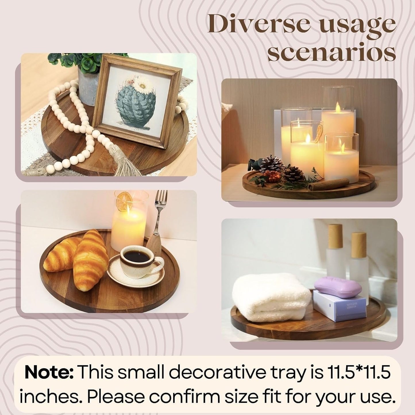 Small Wood Round Decorative Tray / 11.5 Inch