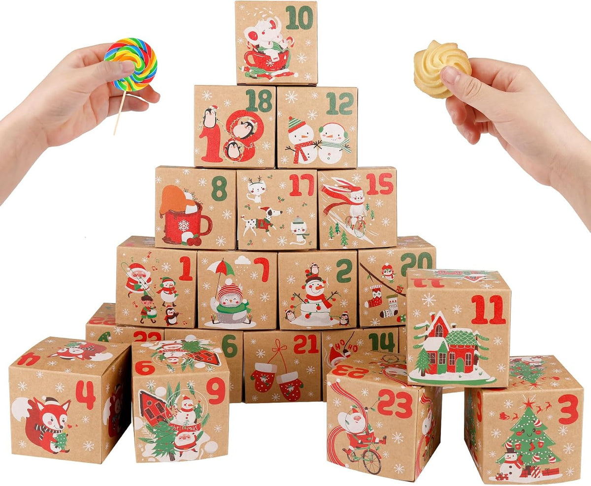 ONESING 24 Pcs DIY Christmas Advent Calendar Boxes for 2026, 24 Days Countdown Calendar Gift for Adults and Kids Christmas Cardboard Number Boxes Make & Fill Your Own Advent Calendar Boxes Lovely Xmas Party Present, Kraft Papper