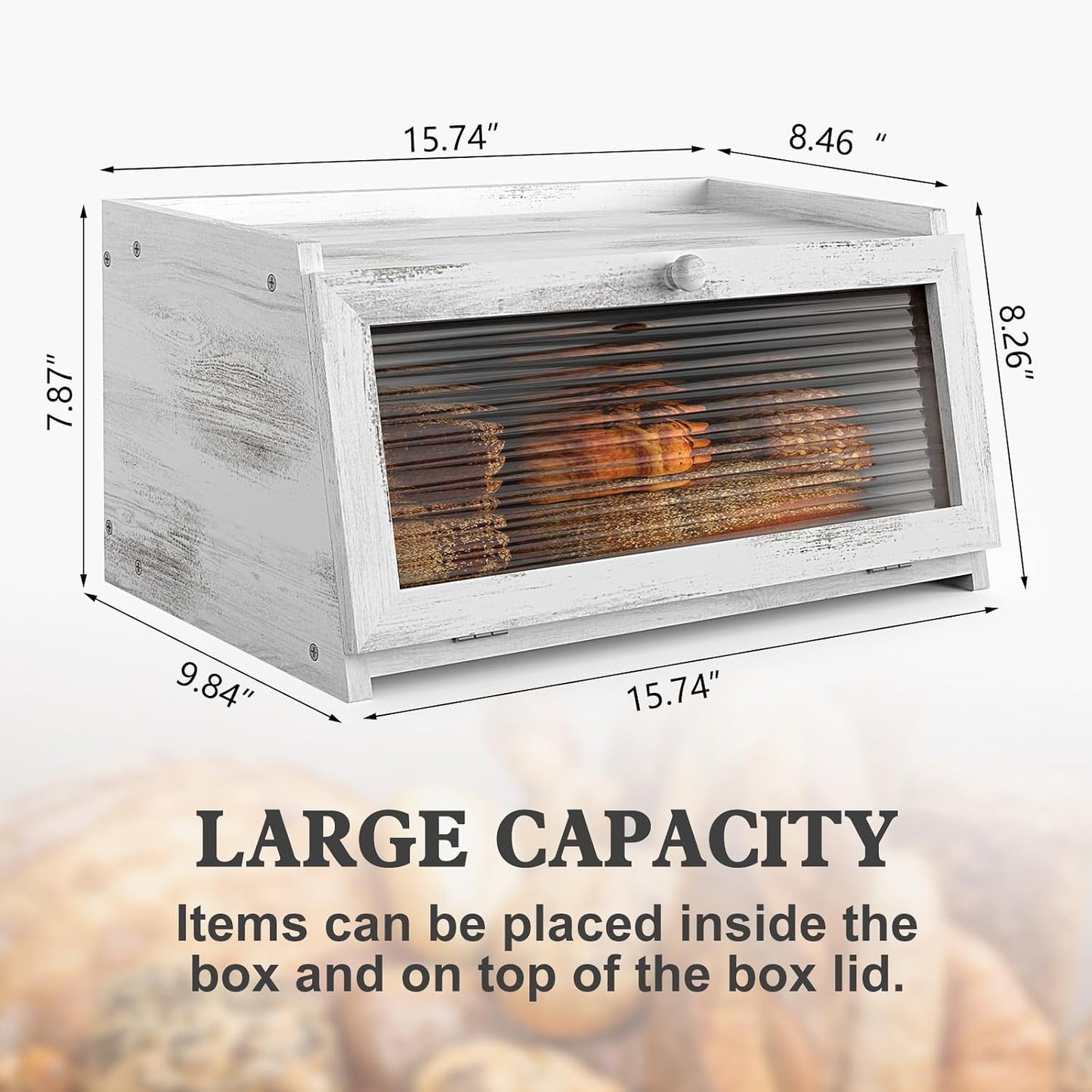 LOHASOK Bread Box for Kitchen Countertop | Wooden,Large, Farmhouse Bread Container Holder Storage, Acrylic translucent