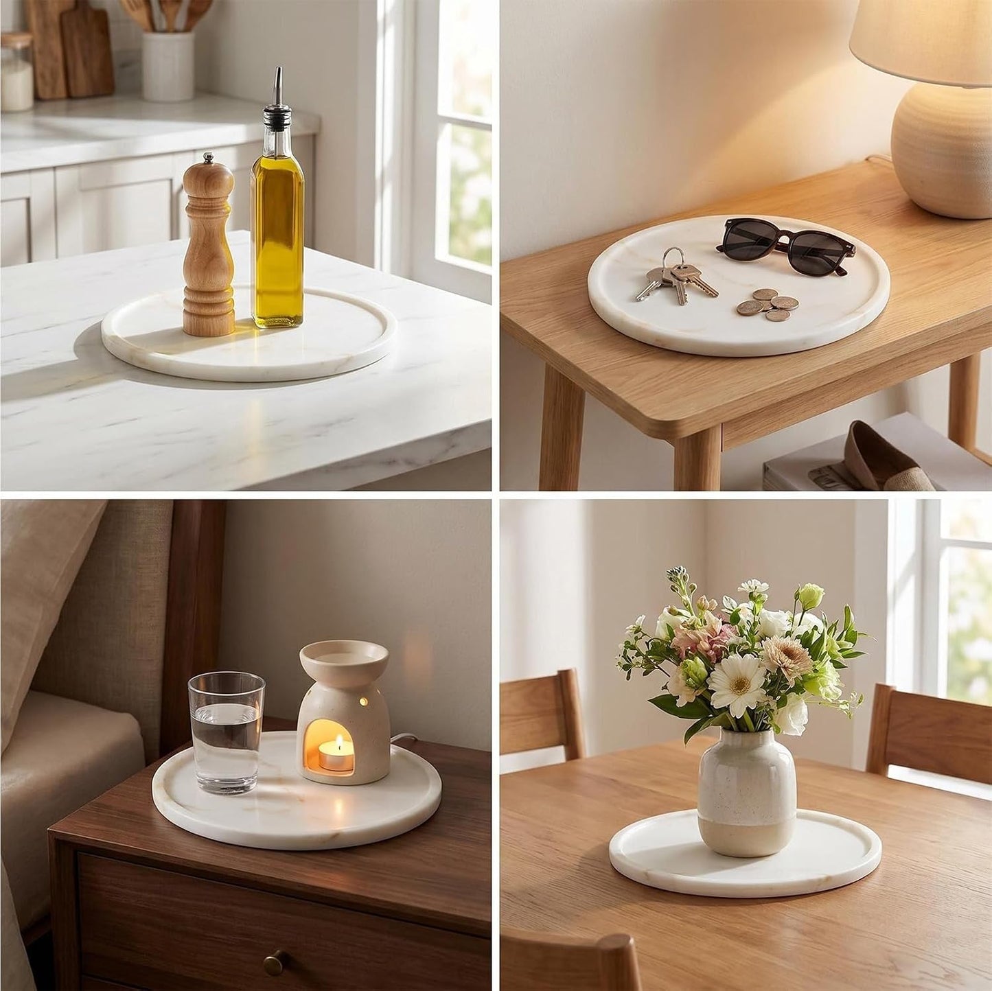 Round Vanity Tray / Golden White / 11.8 Inch