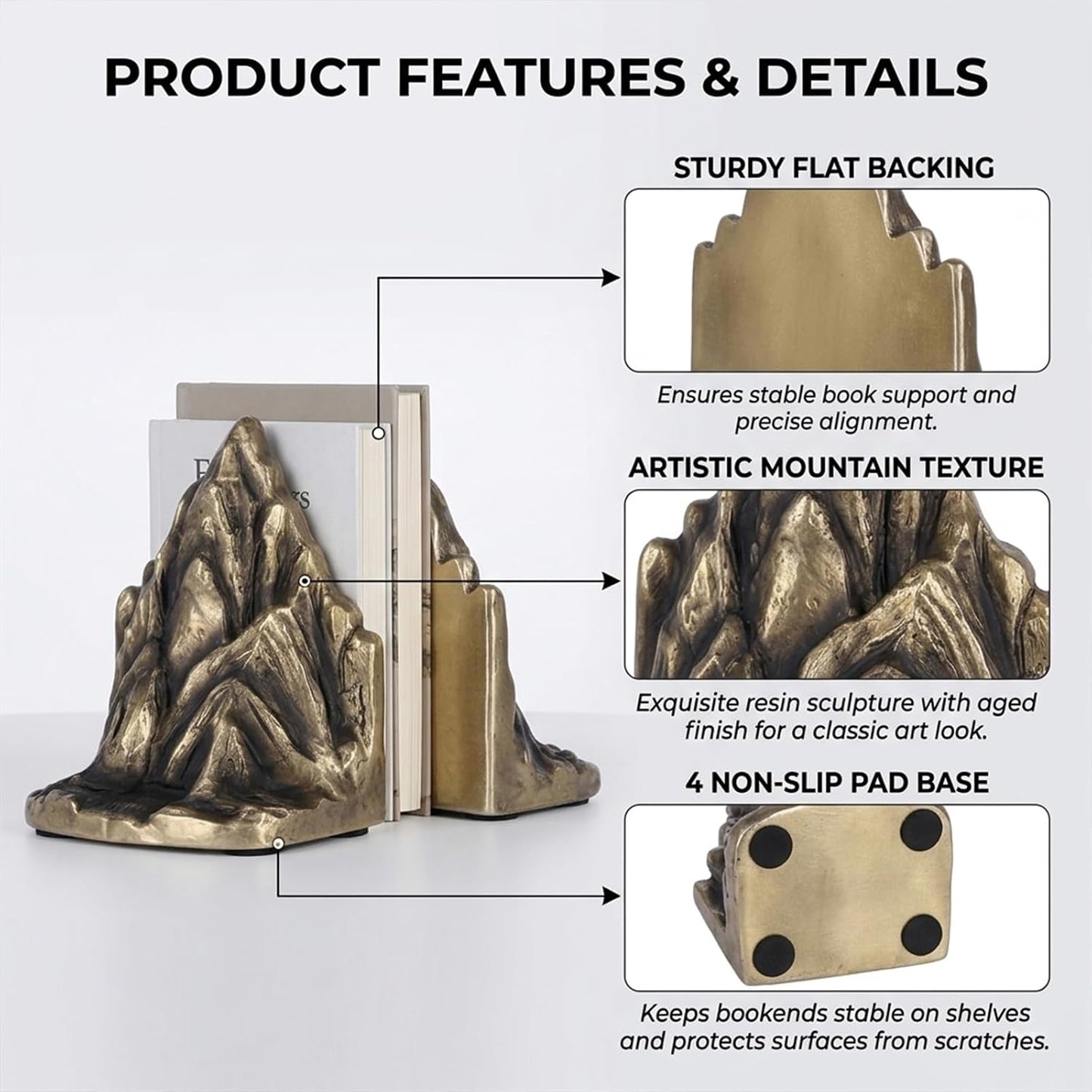 Mountain Bookends / Resin Rock Bookends / Bronze / Set of 2