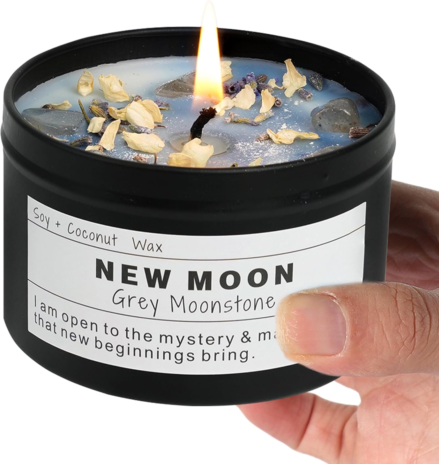 NEW Moon Handmade Candle, New Beginnings, Ritual Energy Gift, Intention De-Stress Good Fortune, Success Protection