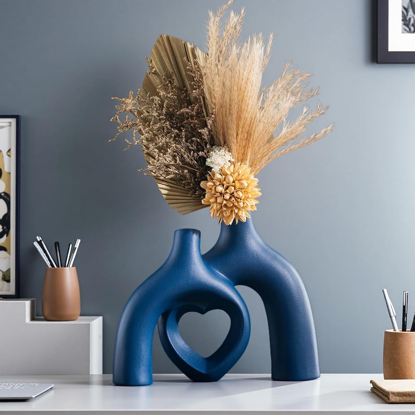 Snuggle Hollow Ceramic Decorative Vase / Navy Blue