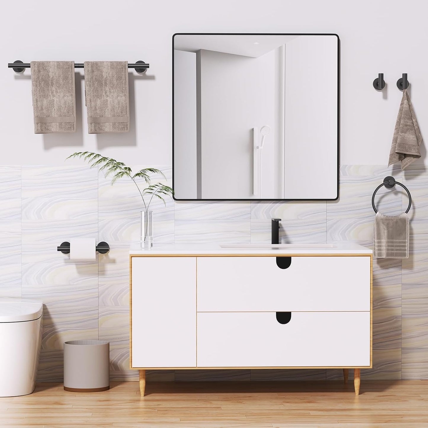 10 Pieces Matte Black Bathroom Hardware Accessories Towel Bar Set Black Towle Racks for Bathroom Wall Mounted Stainless