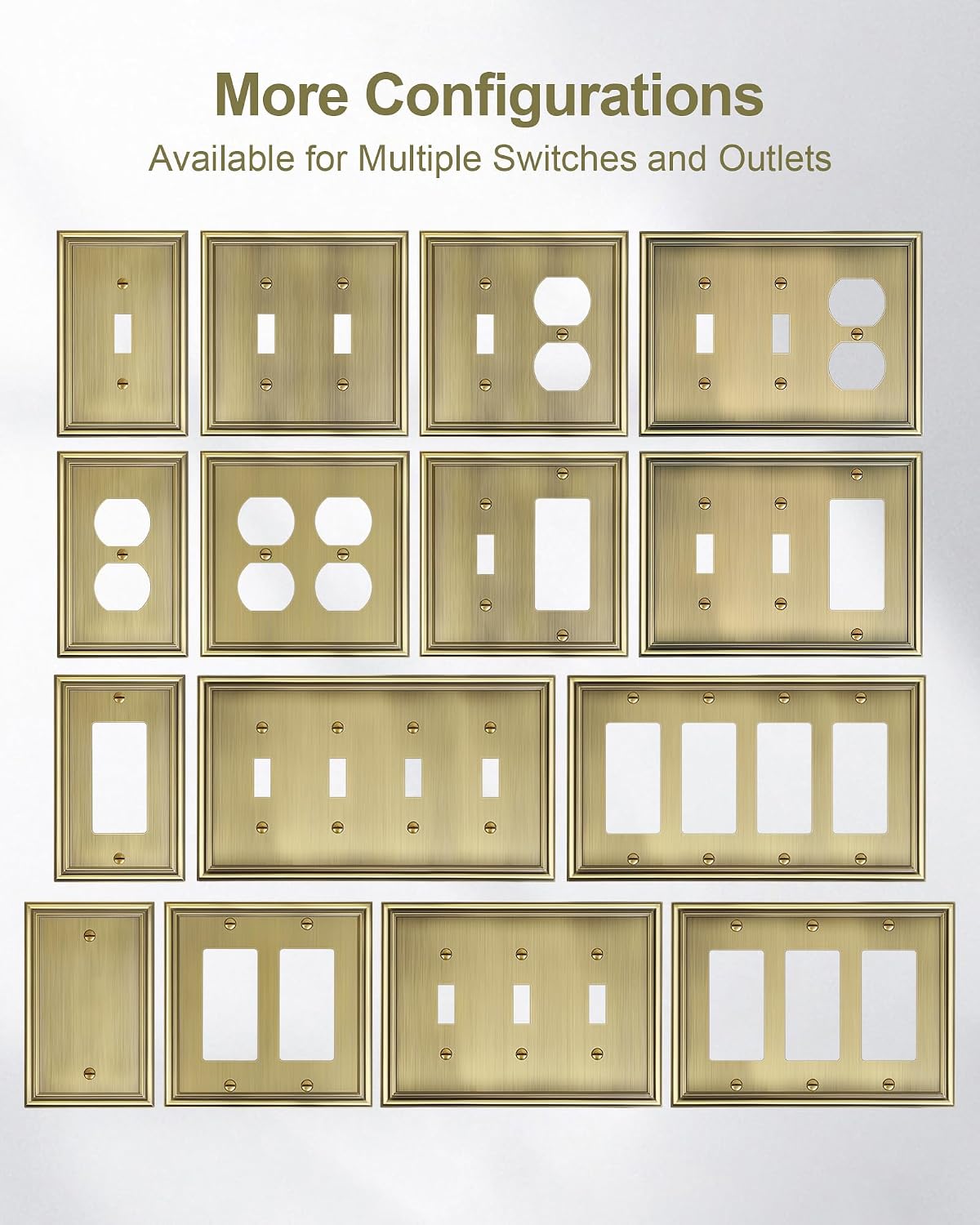 2-Pack Zinc Alloy Combo Double Toggle/Single Duplex Outlet Covers | Decorative Switch Plate Covers, Wall Plates for