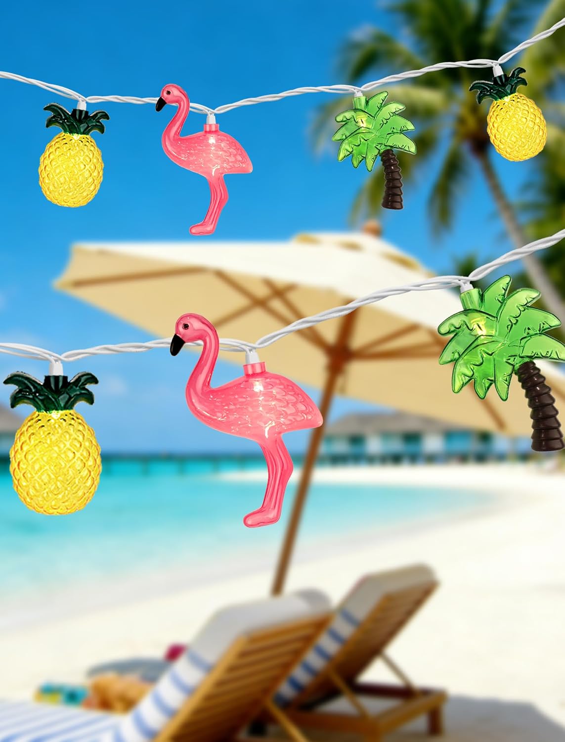 Upgraded 20 LED Tropical String Lights - Pineapple Flamingo Palm Tree Mixed