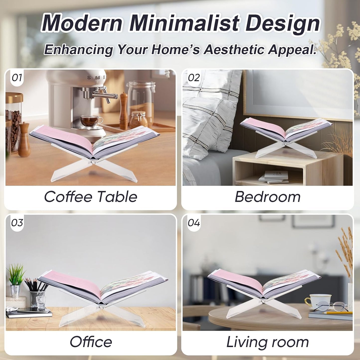 Acrylic Book Stand Holder - Coffee Table Book Stand,Open Cookbook Acrylic Book Display Stand,Magazines Clear