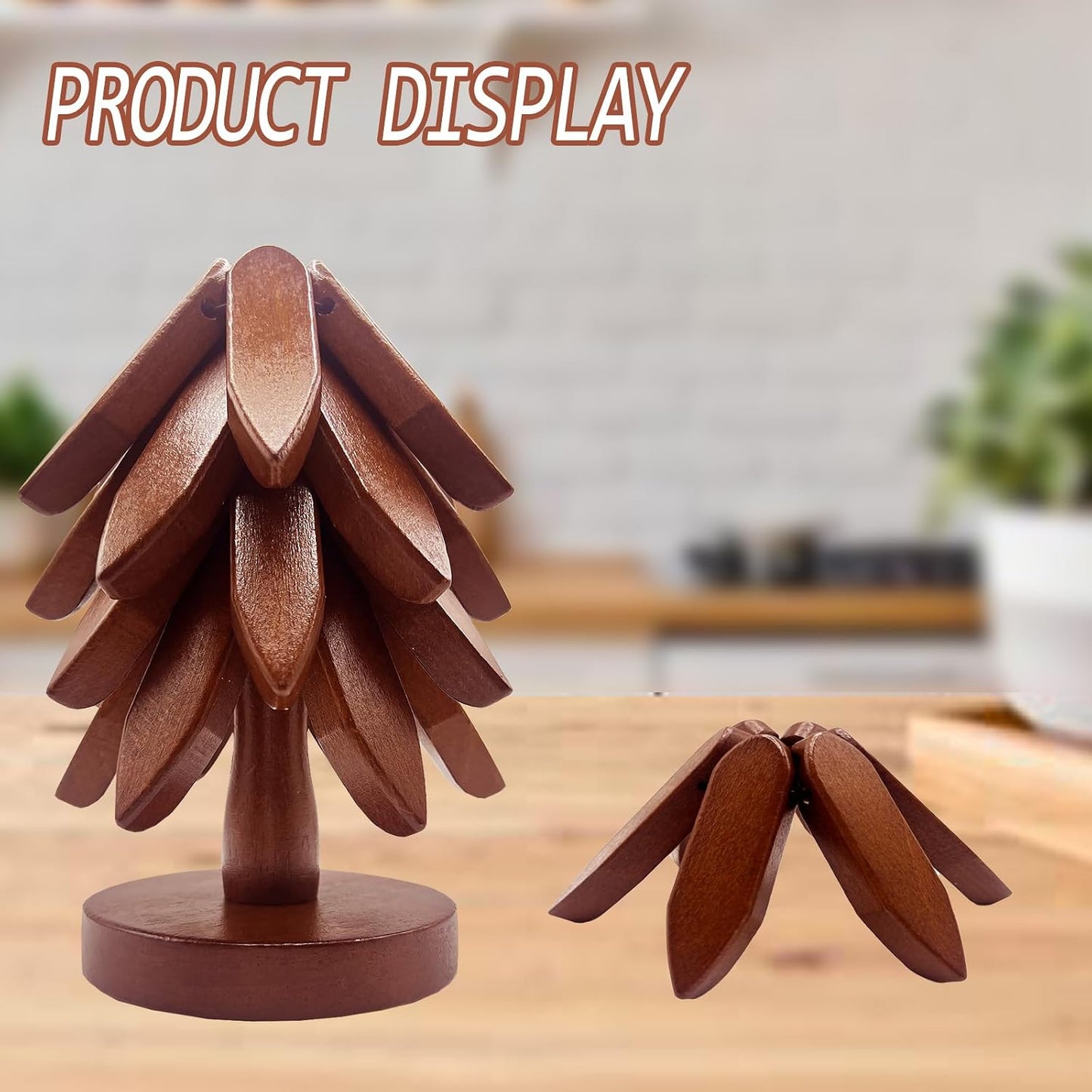 4 Wooden Trivets + 1 Stand / Walnut Wood