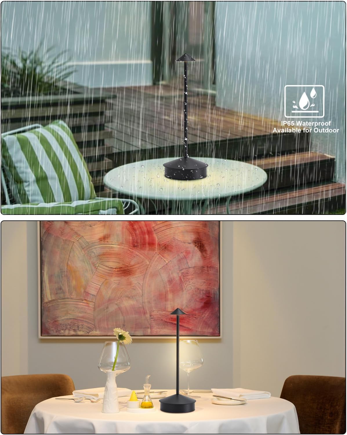 2 Pack Aluminum Cordless Table Lamp, 6000mAh Rechargeable Table Lamps, Portable Touch LED Lamp, Outdoor Waterproof