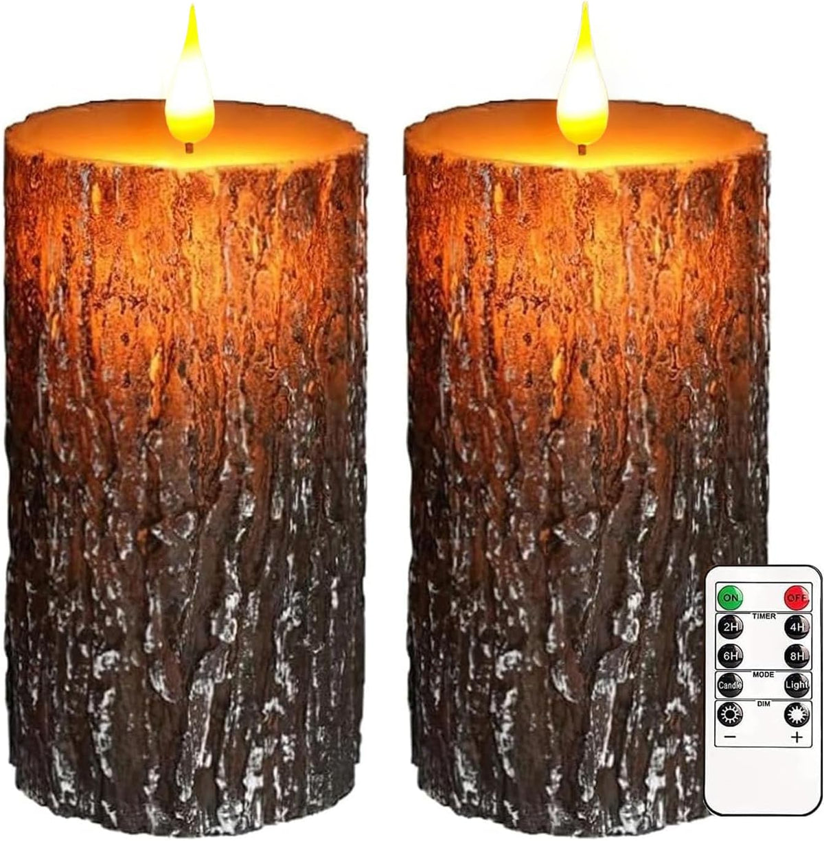 Pine Bark Flameless Candles Set of 2, Christmas Candles with Remote & Timer