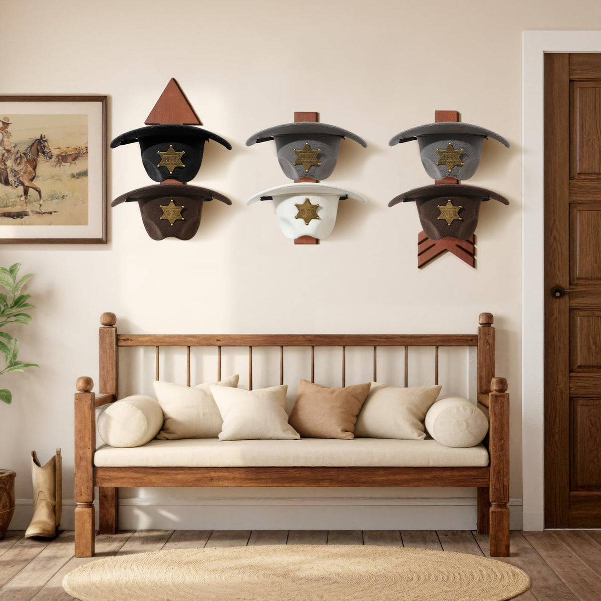 Cowboy Hat Holder for Wall 6PK Arrow Solid Wood with Metal Western Hat Rack | Wall Decor Hat Organizer Hanger Storage