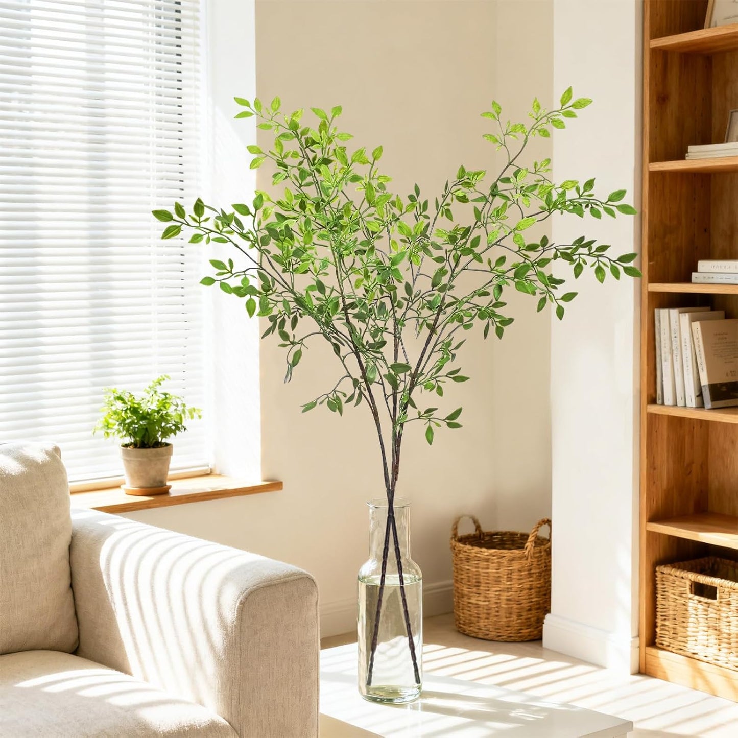 Artificial Plants Faux Branches for Vase / Green Nandina / 43.3 Inch / Set of 2